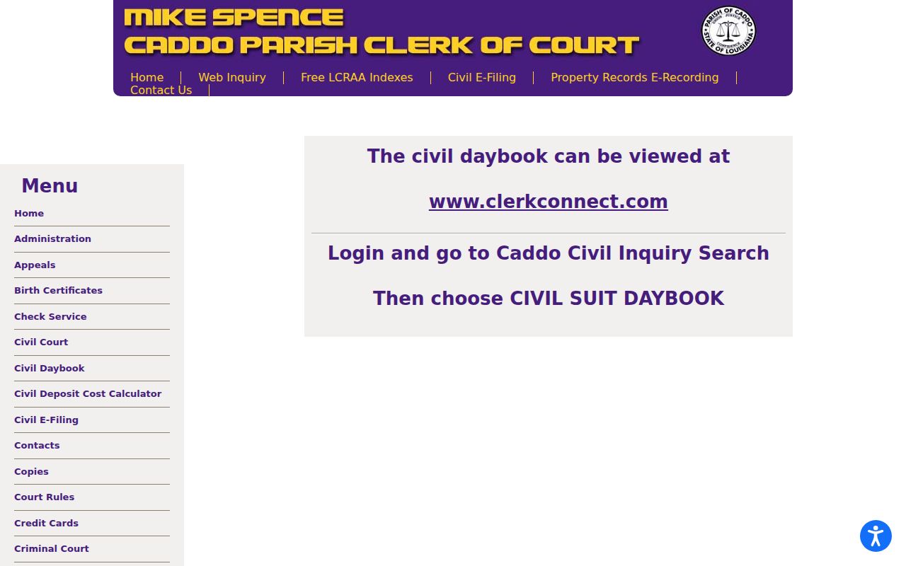 Caddo civil court docket Civil Suit Daybook instructions