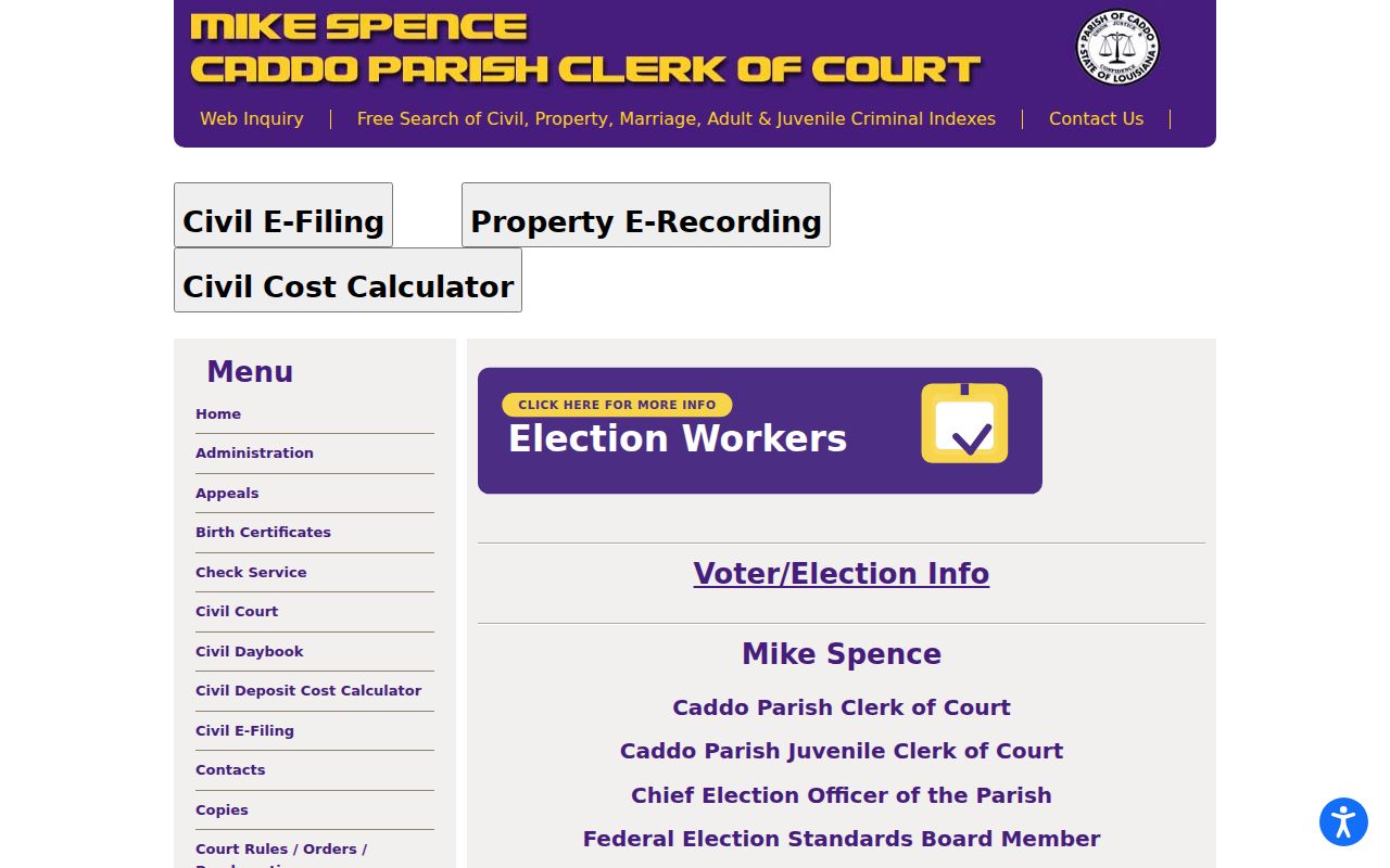 Caddo Parish Clerk of Court homepage for district court docket and record access