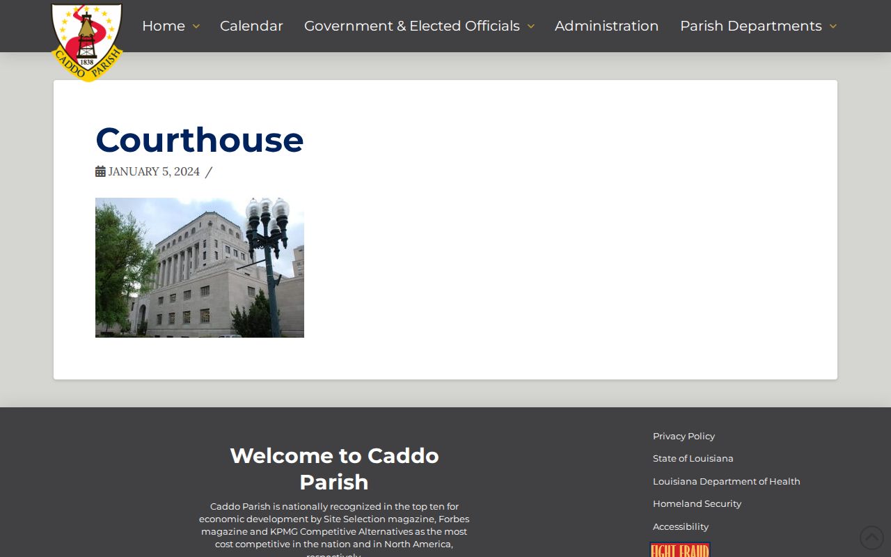 Caddo Parish Courthouse in Shreveport, Louisiana, where the Clerk keeps district court records