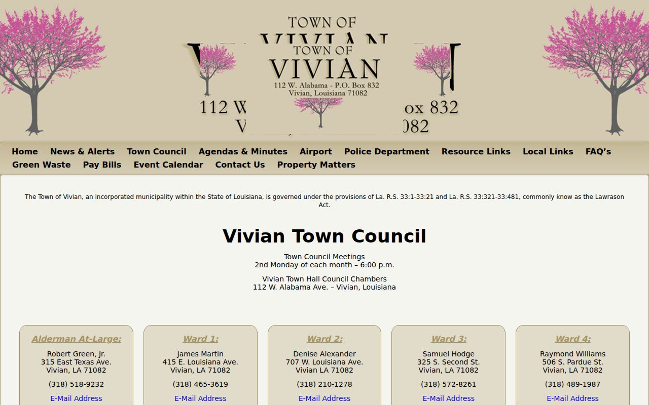 Vivian court records docket Town Hall contact